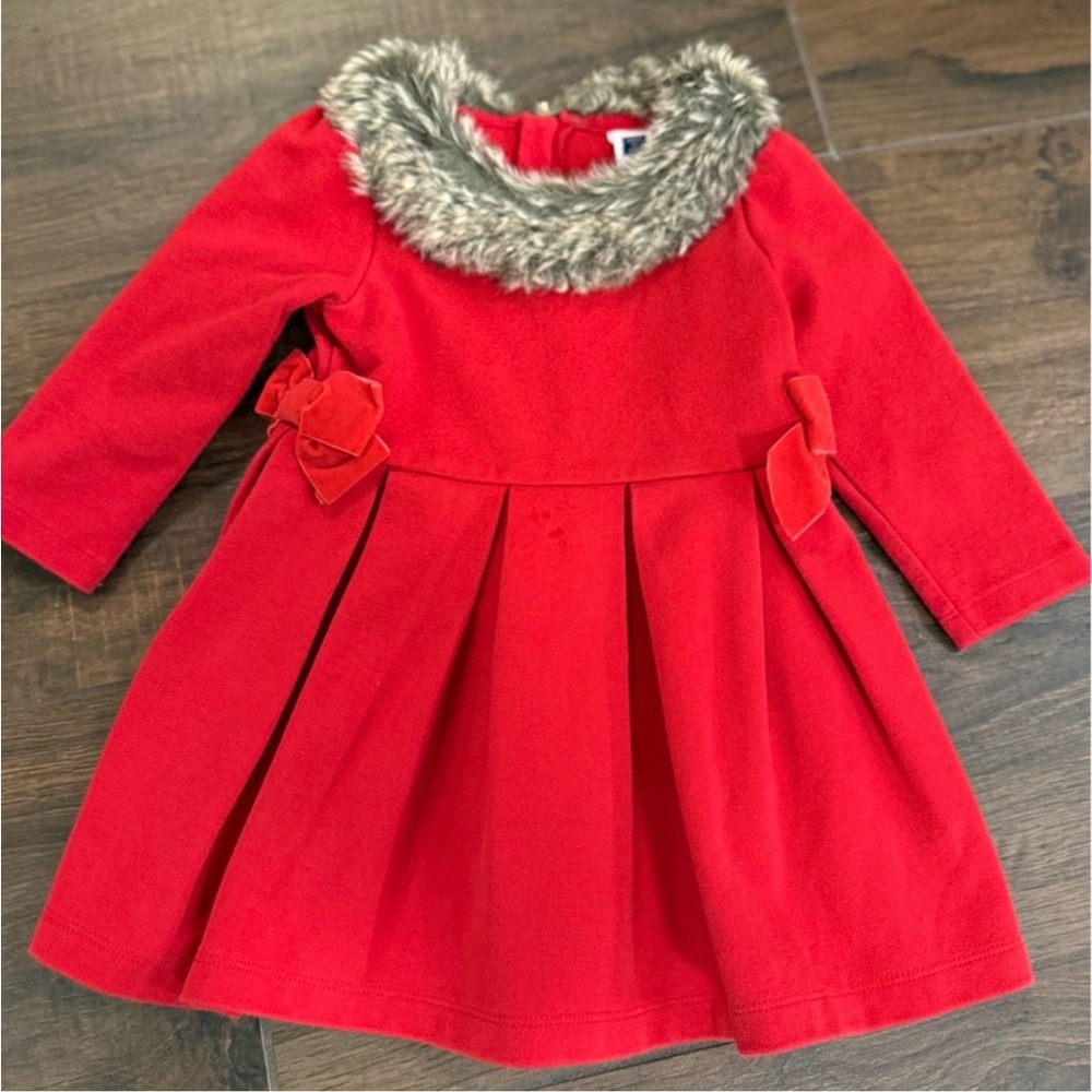 Janie and Jack Red Formal Dress with Faux Fur Collar